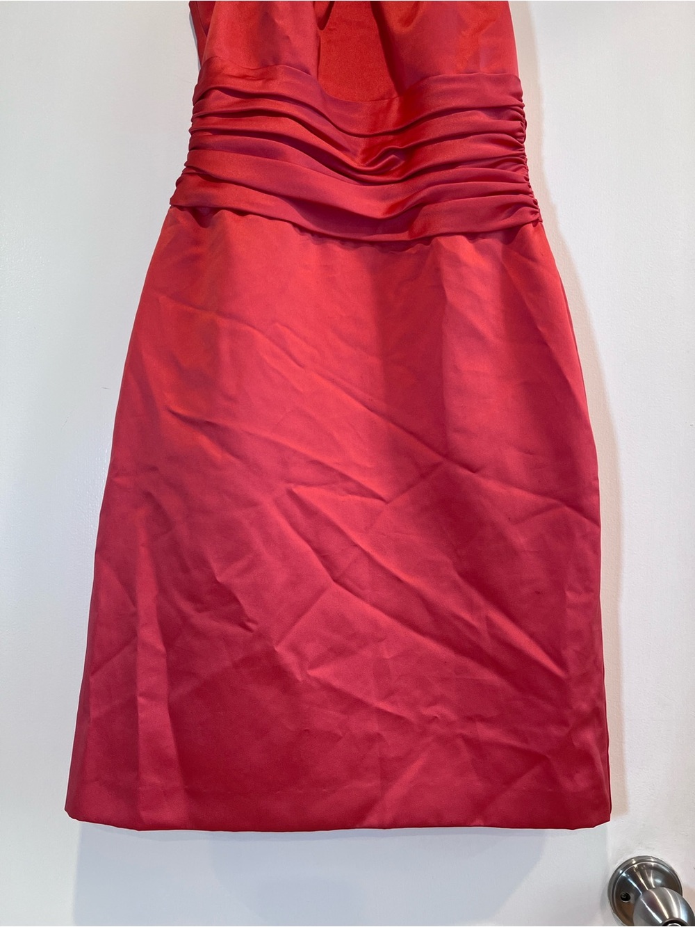 David's Bridal Satin Halter Neck Bridesmaid Wedding Cocktail Dress Size 2  Coral - Picture 3 of 14